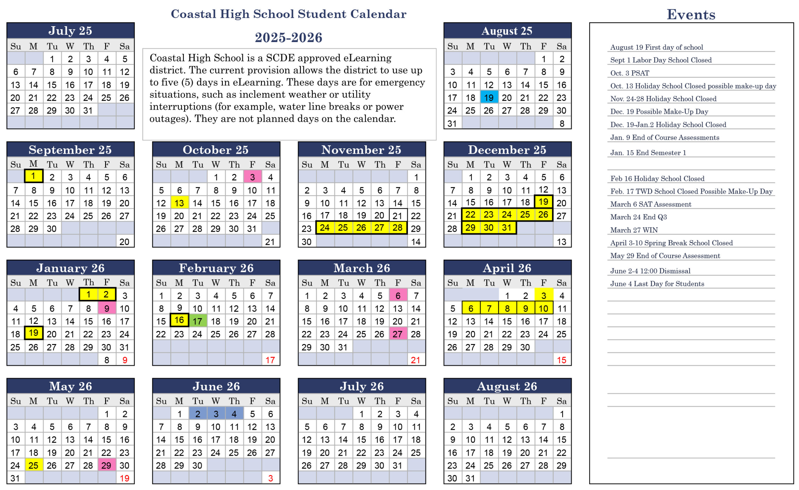Student Calendar with e-learning Student Calendar with e-learning